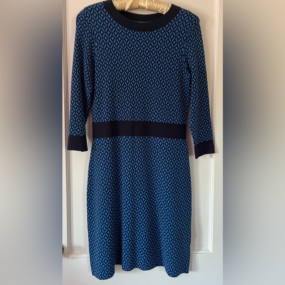 Boden Blue and Black Geometric Long Sleeve Dress